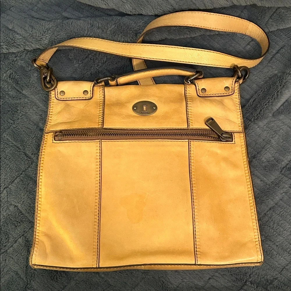 Fossil Yellow Leather Crossbody Bag